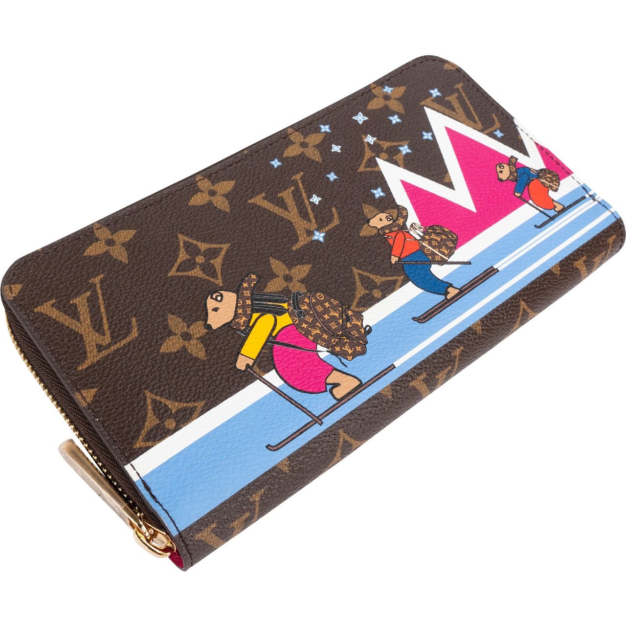 Louis Vuitton Monogram Canvas Illustre Xmas Skating Bears Mount Bleu Zippy Wallet Bruin