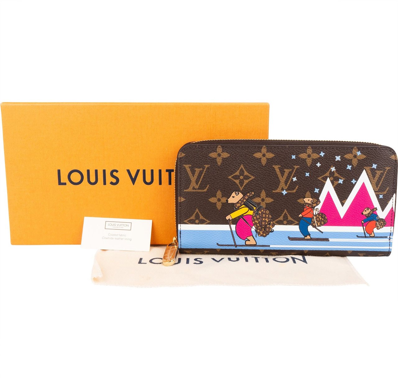Louis Vuitton Monogram Canvas Illustre Xmas Skating Bears Mount Bleu Zippy Wallet Bruin