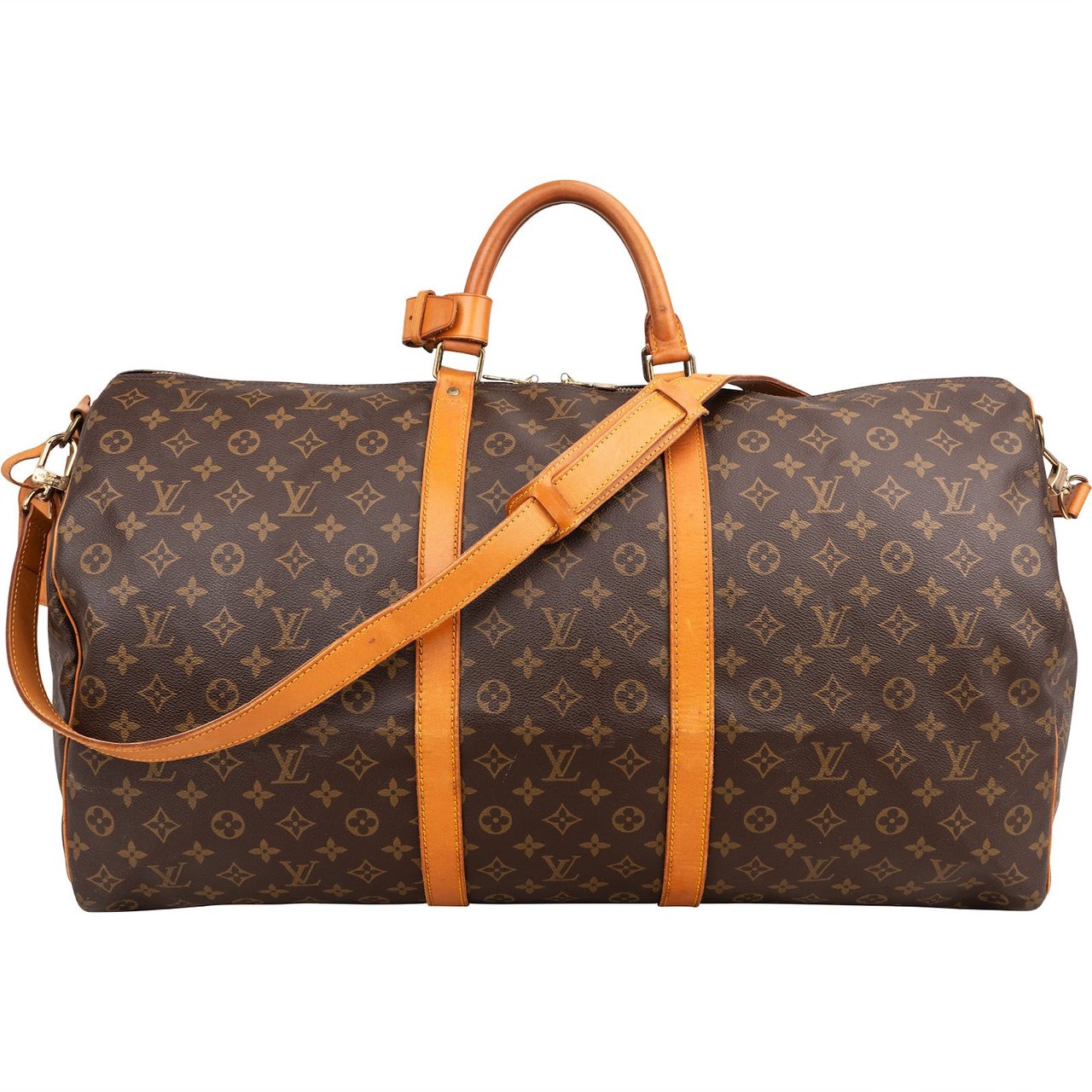 Louis Vuitton Monogram Canvas Keepall 60 Bandoulière Travel Bag Bruin