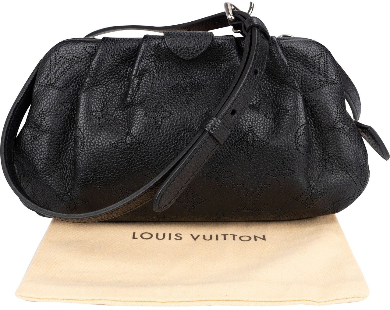Louis Vuitton Leather Monogram Mahina Scale Pouch Crossbody Bag Zwart