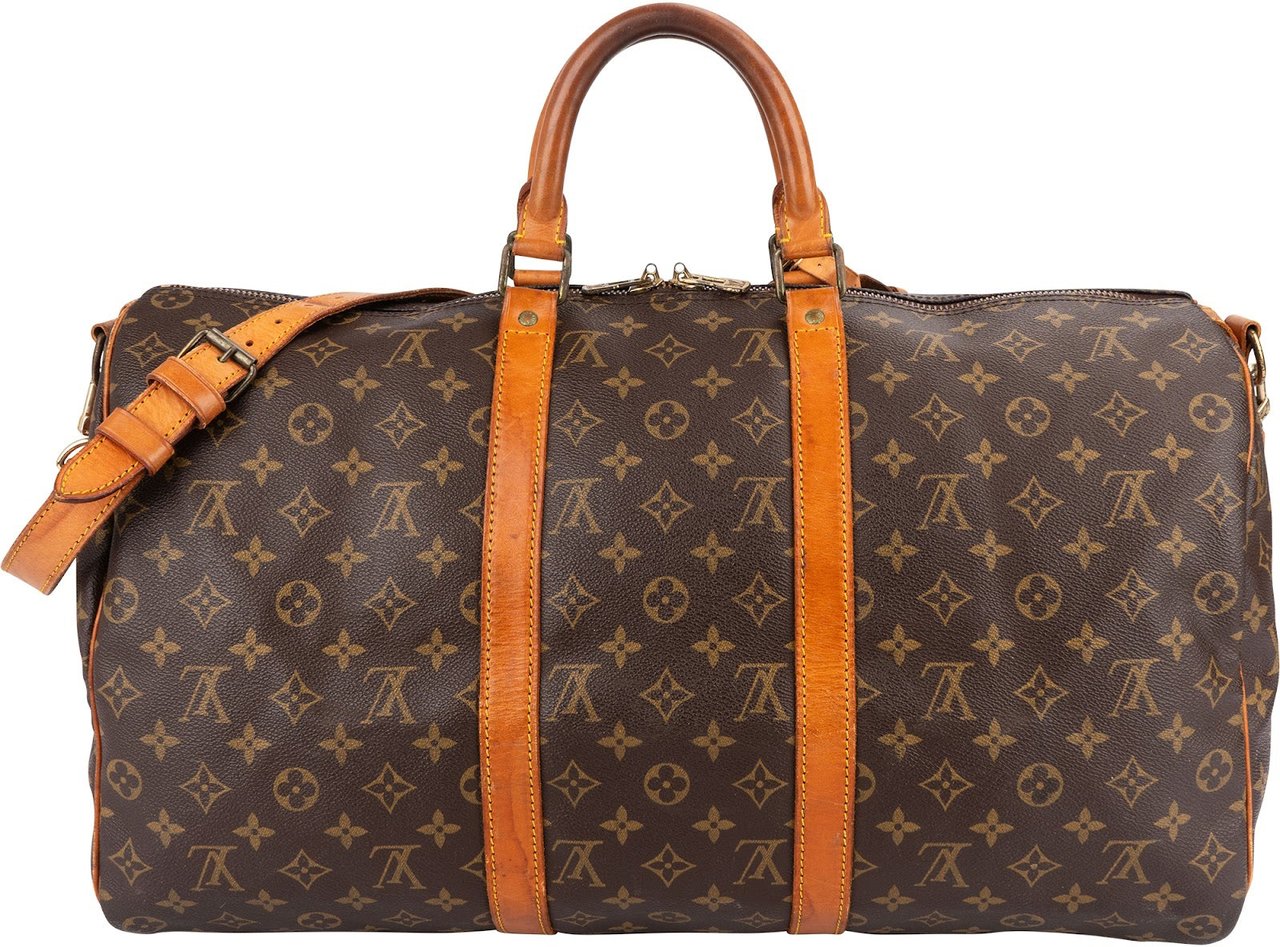 Louis Vuitton Monogram Canvas Keepall 50 Bandoulière Travel Bag Bruin