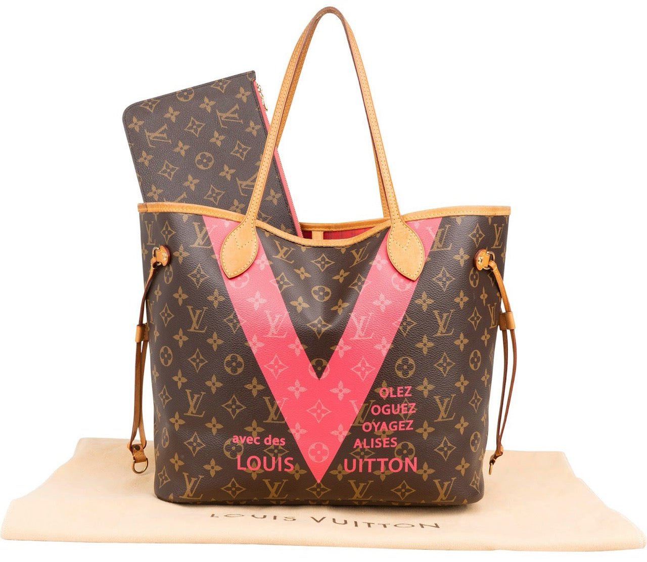 Louis Vuitton Monogram Canvas V Grenade Fuchsia Neverfull MM Shoulder Bag Bruin