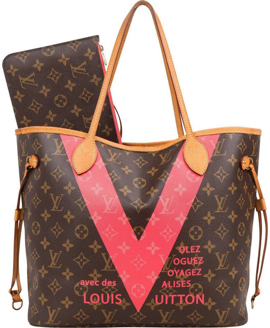 Louis Vuitton Monogram Canvas V Grenade Fuchsia Neverfull MM Shoulder Bag Bruin