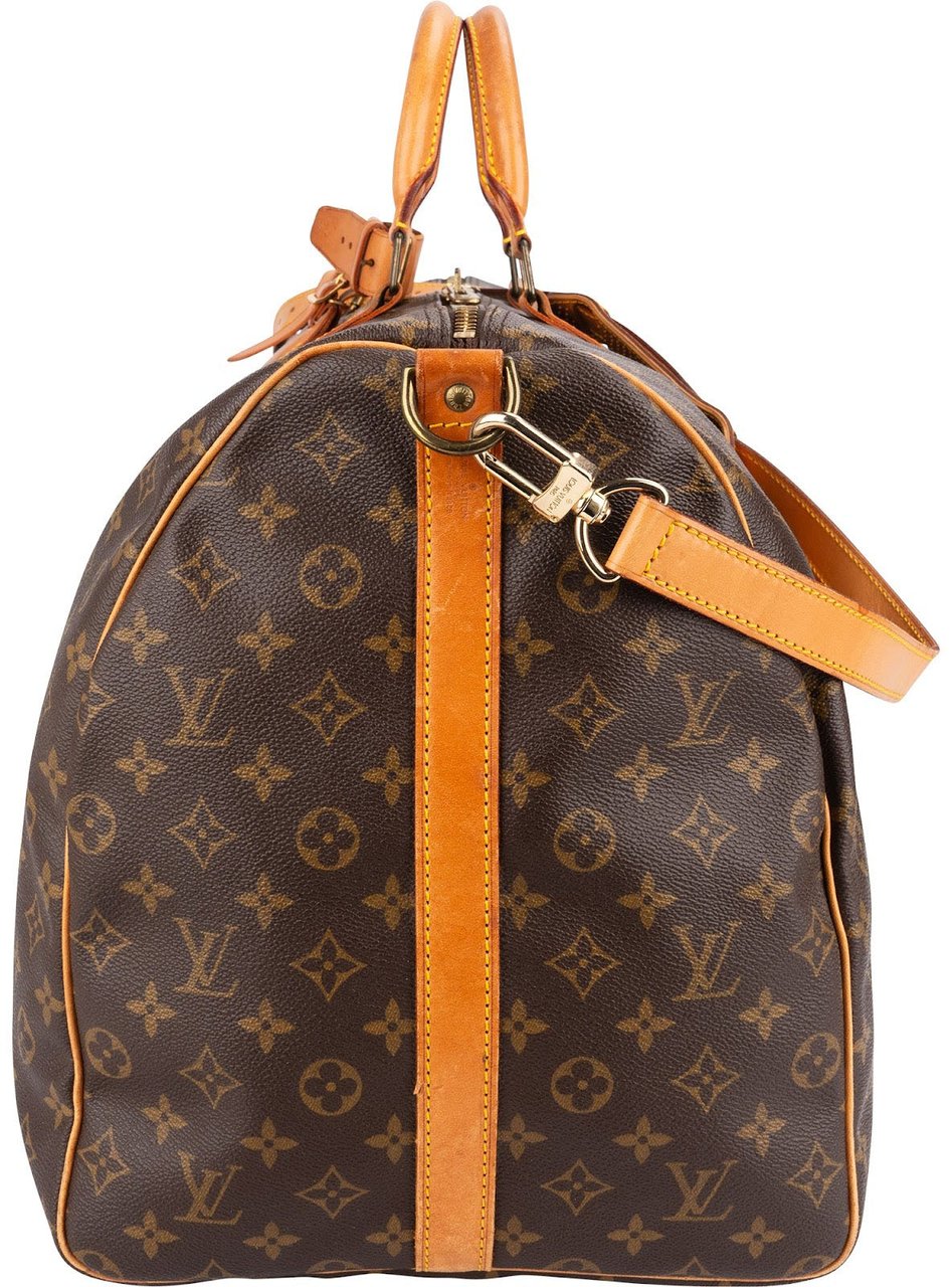 Louis Vuitton Monogram Canvas Keepall 60 Bandoulière Travel Bag Bruin