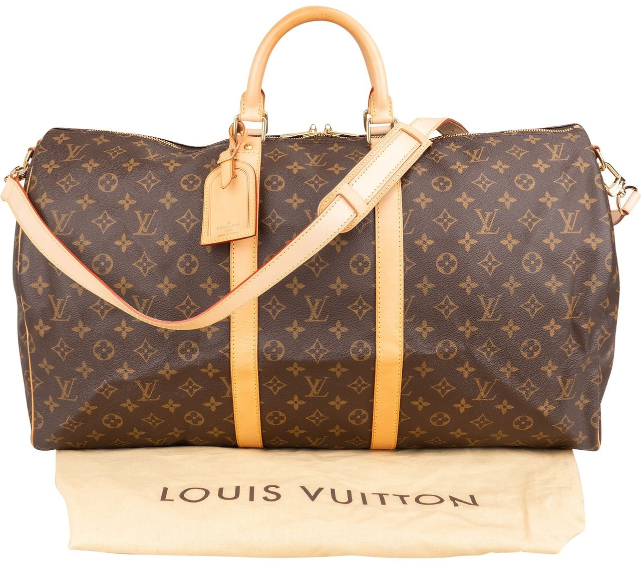 Louis Vuitton Monogram Canvas Keepall 55 Bandoulière Travel Bag Bruin