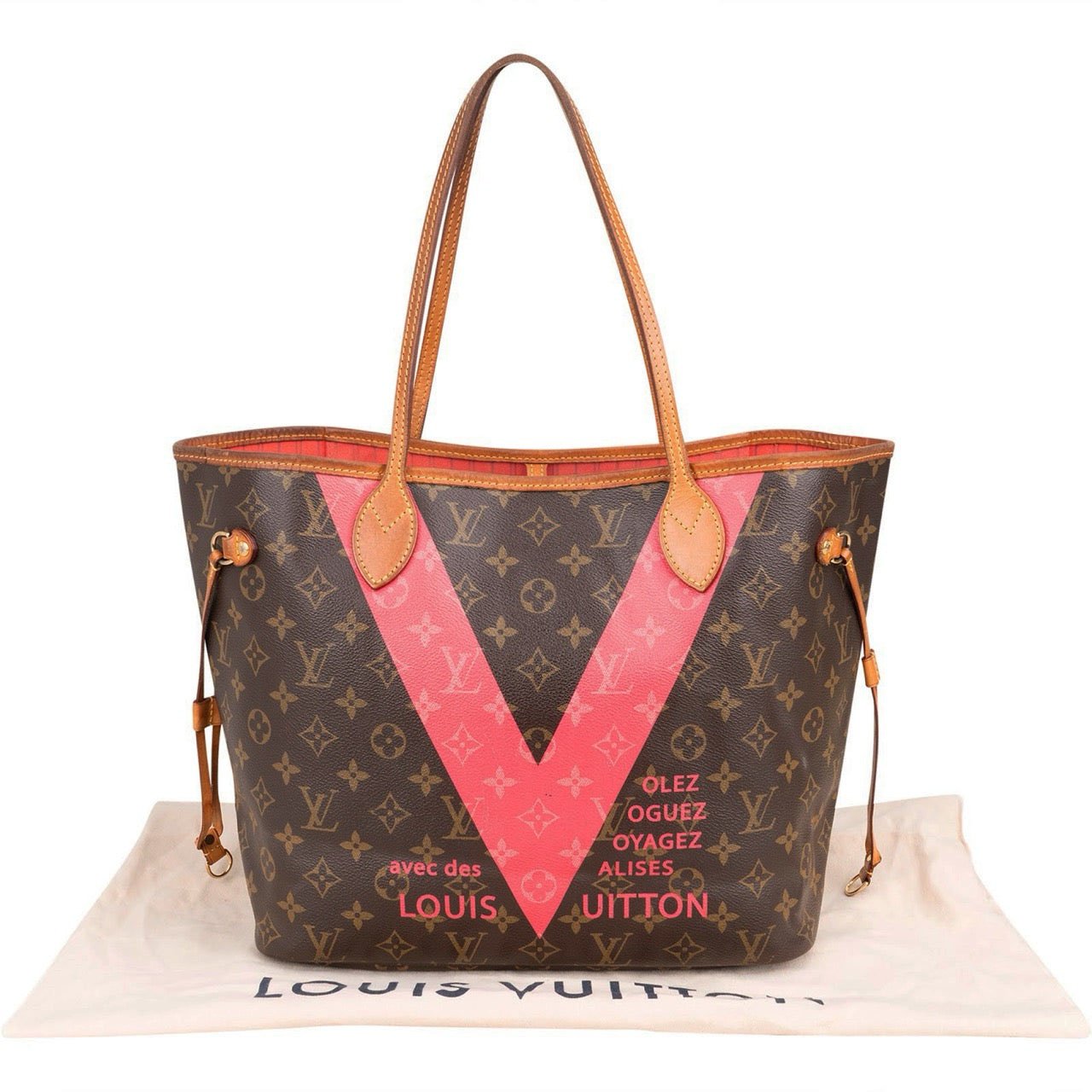 Louis Vuitton Monogram Canvas V Grenade Fuchsia Neverfull MM Shoulder Bag Bruin