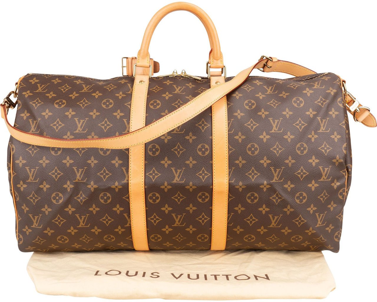 Louis Vuitton Monogram Canvas Keepall 55 Bandoulière Travel Bag Bruin