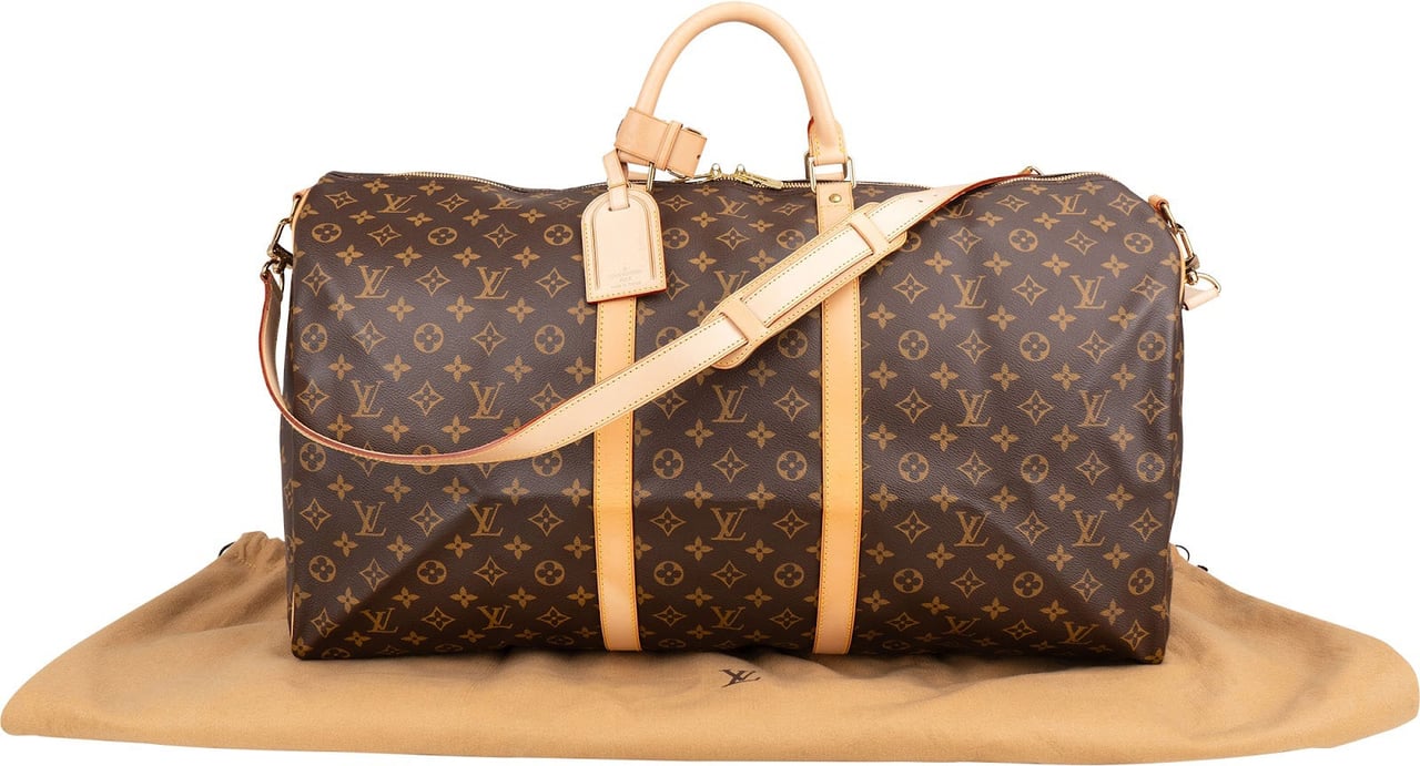 Louis Vuitton Monogram Canvas Keepall 60 Bandoulière Travel Bag Bruin