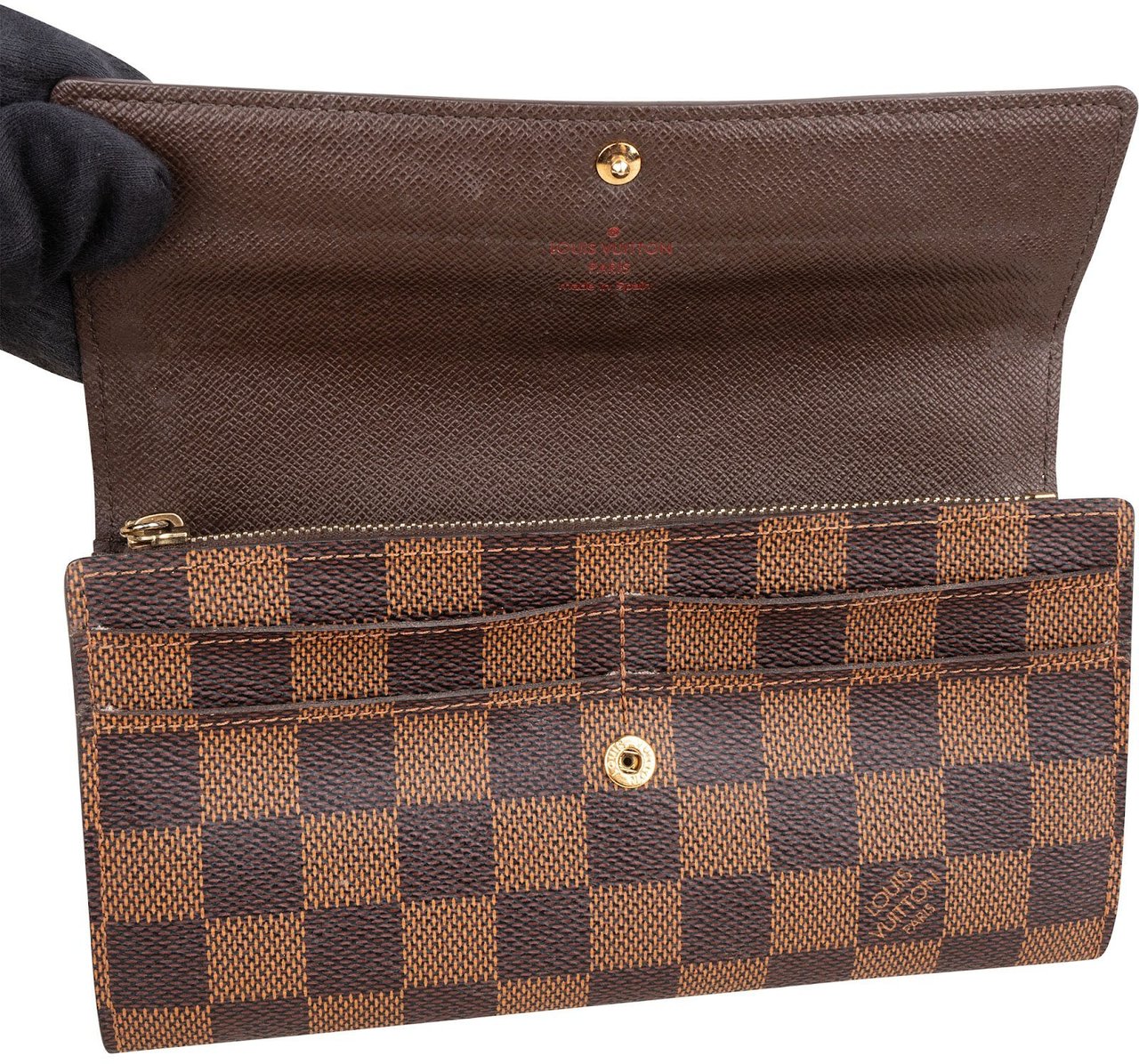 Louis Vuitton Monogram Damier Ebene Sarah Wallet Bruin
