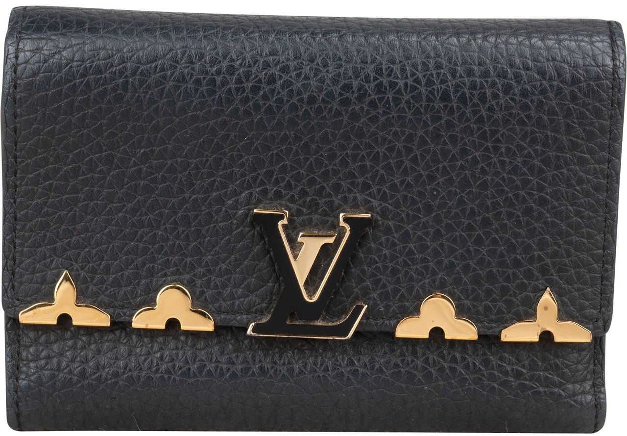 Louis Vuitton Noir Taurillon Leather Capucines Flower Compact Wallet Zwart