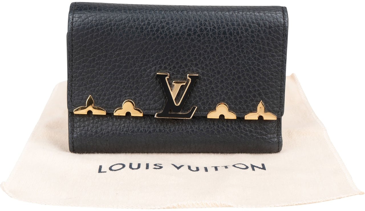 Louis Vuitton Noir Taurillon Leather Capucines Flower Compact Wallet Zwart