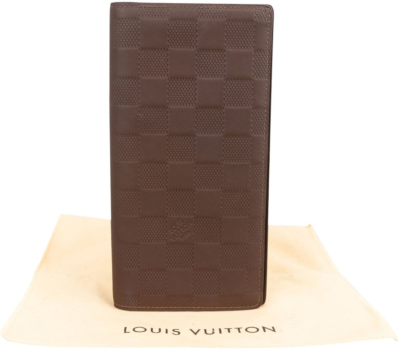 Louis Vuitton Monogram Damier Infini Leather Portefeuille Bifold Vertical Wallet Bruin
