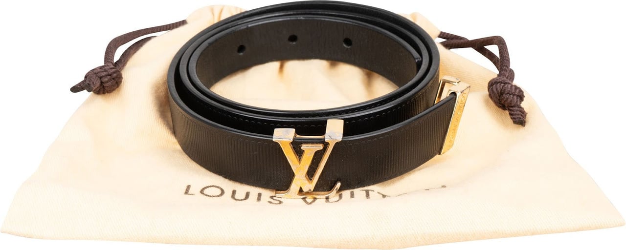 Louis Vuitton Noir Leather LV Pyramide Belt (75 / 30) M9575 Zwart