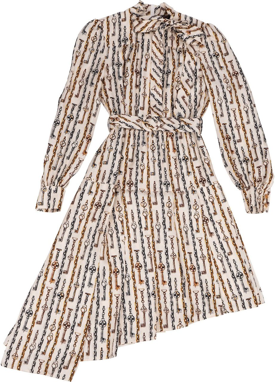 Louis Vuitton Asymetric Chain Print Silk Longsleeve Blouse Dress (34) Divers