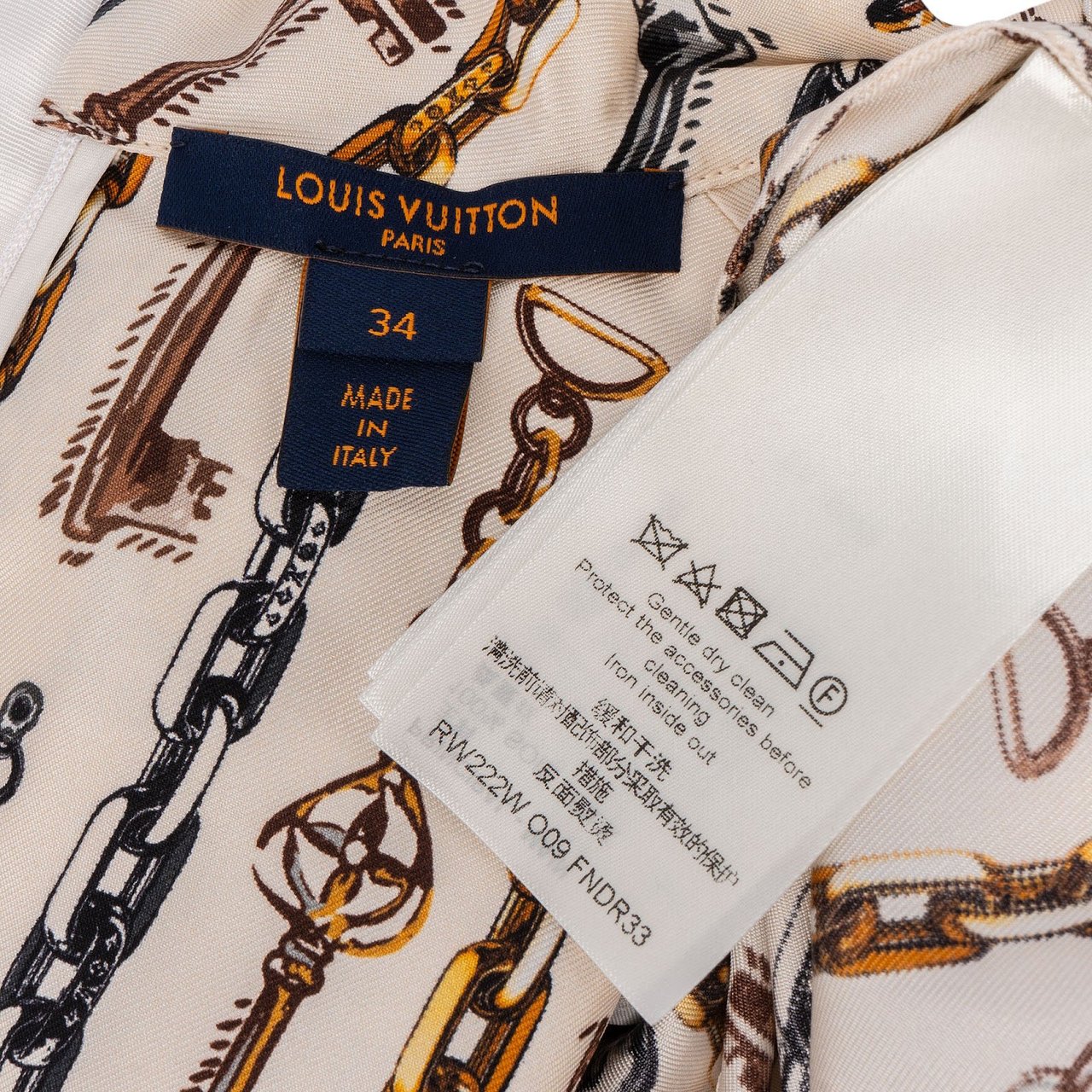 Louis Vuitton Asymetric Chain Print Silk Longsleeve Blouse Dress (34) Divers