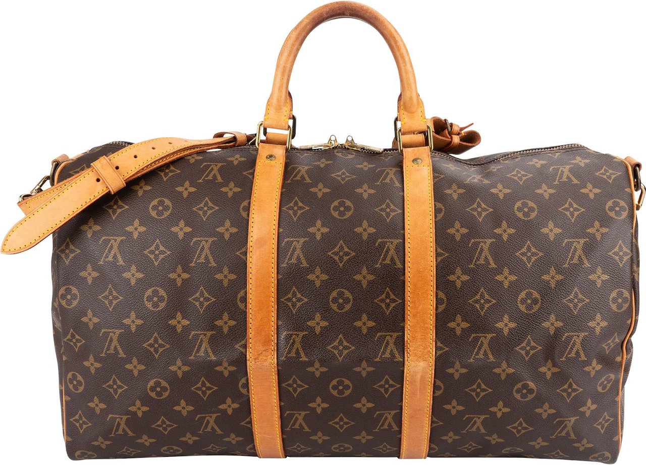 Louis Vuitton Monogram Canvas Keepall 50 Bandoulière Travel Bag Bruin