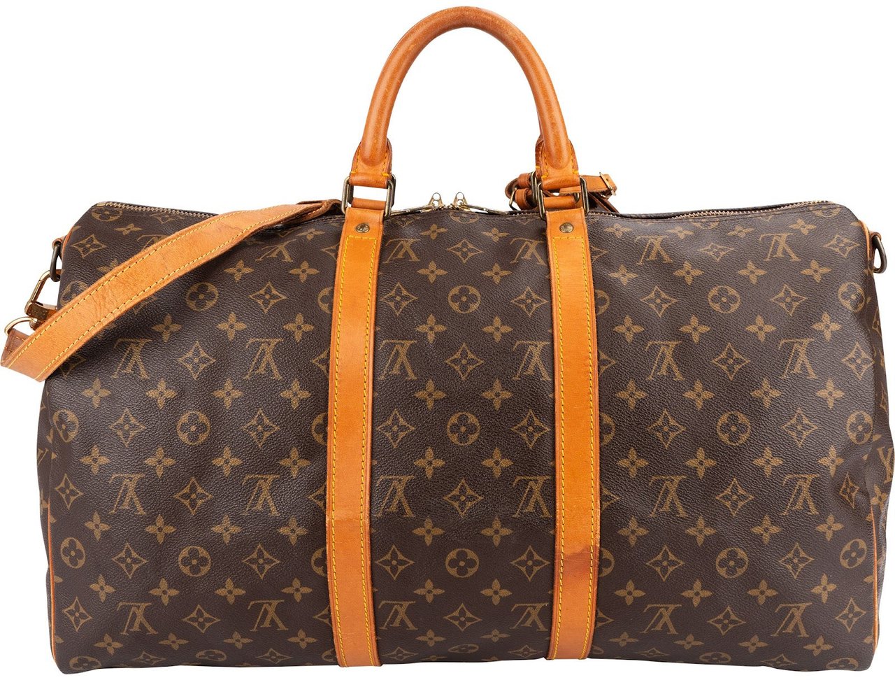 Louis Vuitton Monogram Canvas Keepall 50 Bandoulière Travel Bag Bruin