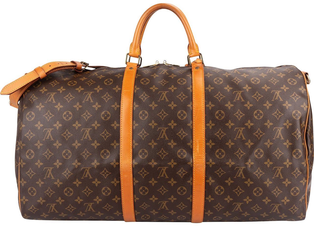 Louis Vuitton Monogram Canvas Keepall 60 Bandoulière Travel Bag Bruin