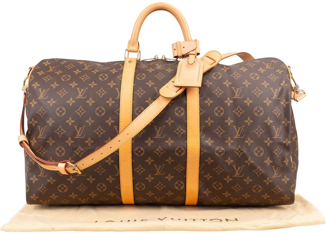 Louis Vuitton Monogram Canvas Keepall 55 Bandoulière Travel Bag Bruin