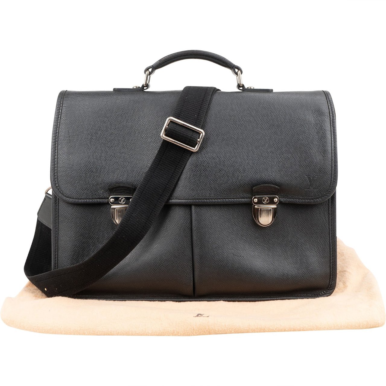 Louis Vuitton Noir Taiga Leather Alexei Anton Business Handbag Zwart