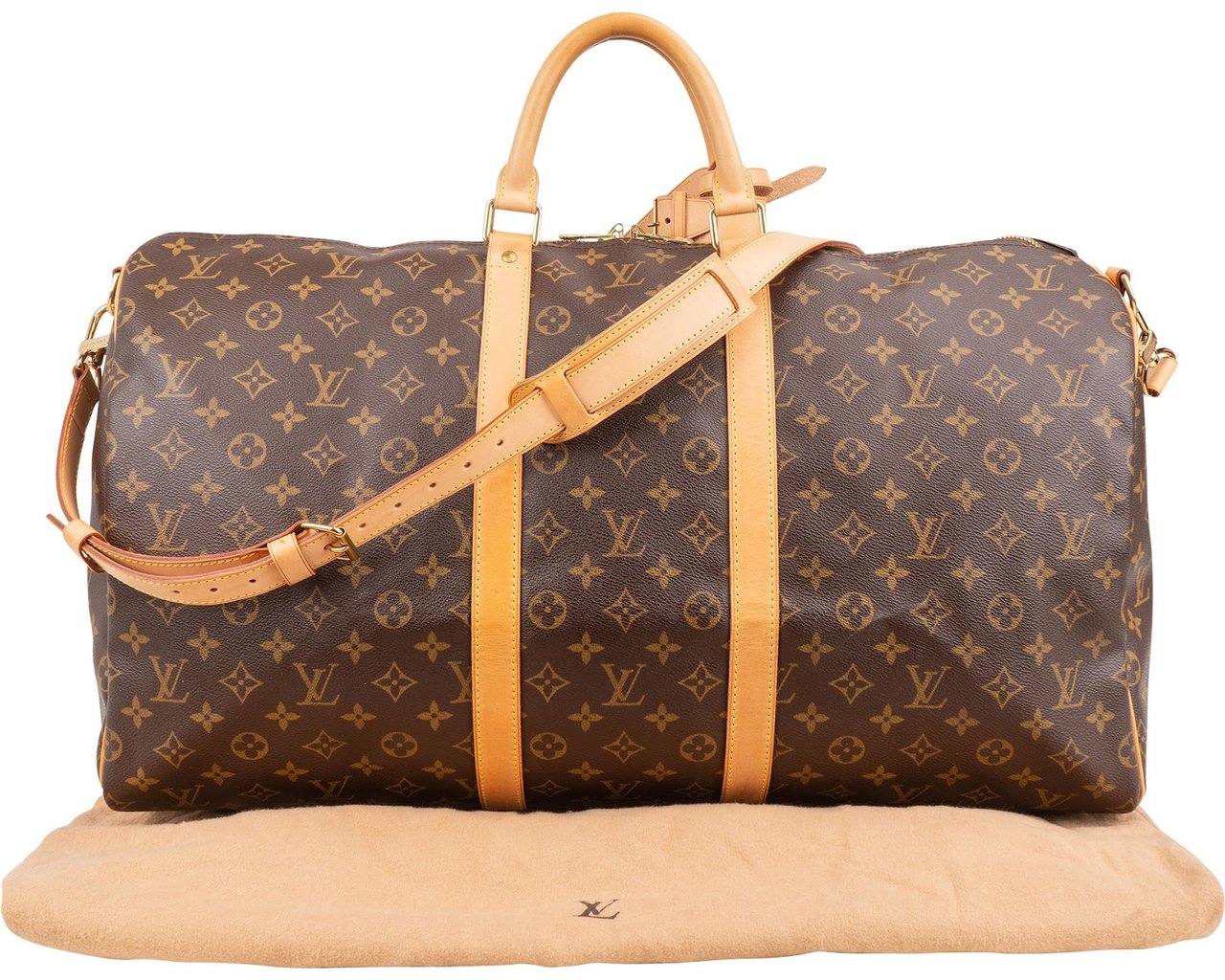 Louis Vuitton Monogram Canvas Keepall 55 Bandoulière Travel Bag Bruin