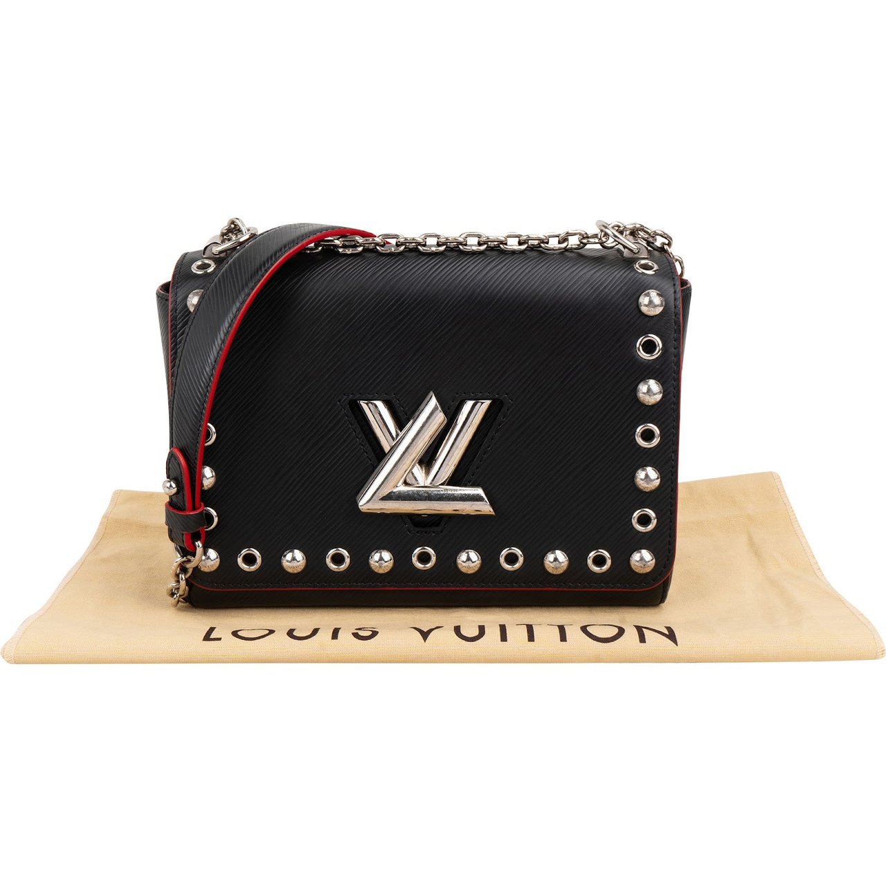 Louis Vuitton Noir Epi Leather Studded Twist MM Crossbody Bag Zwart
