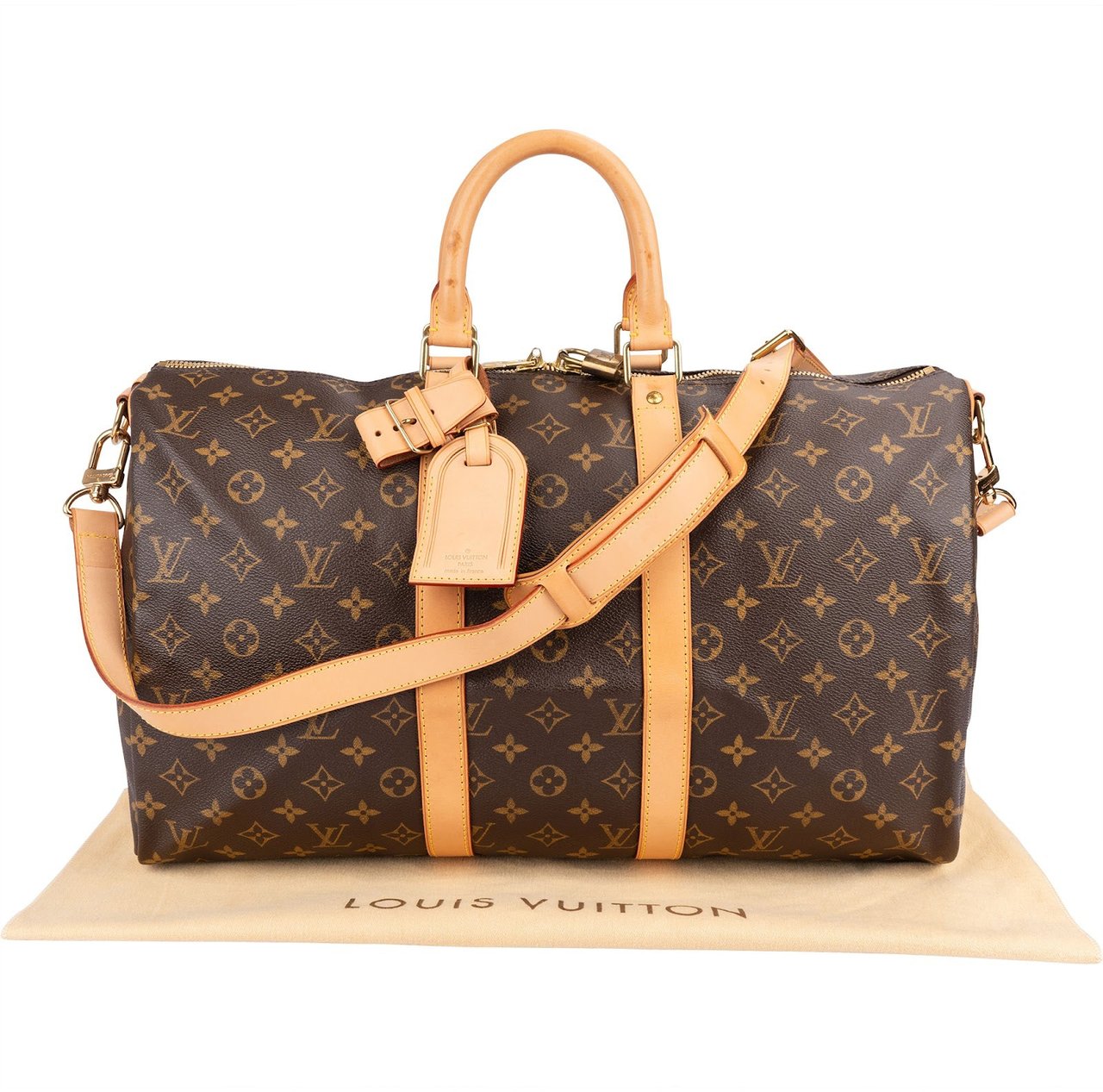 Louis Vuitton Monogram Canvas Keepall 45 Bandoulière Travel Bag Bruin