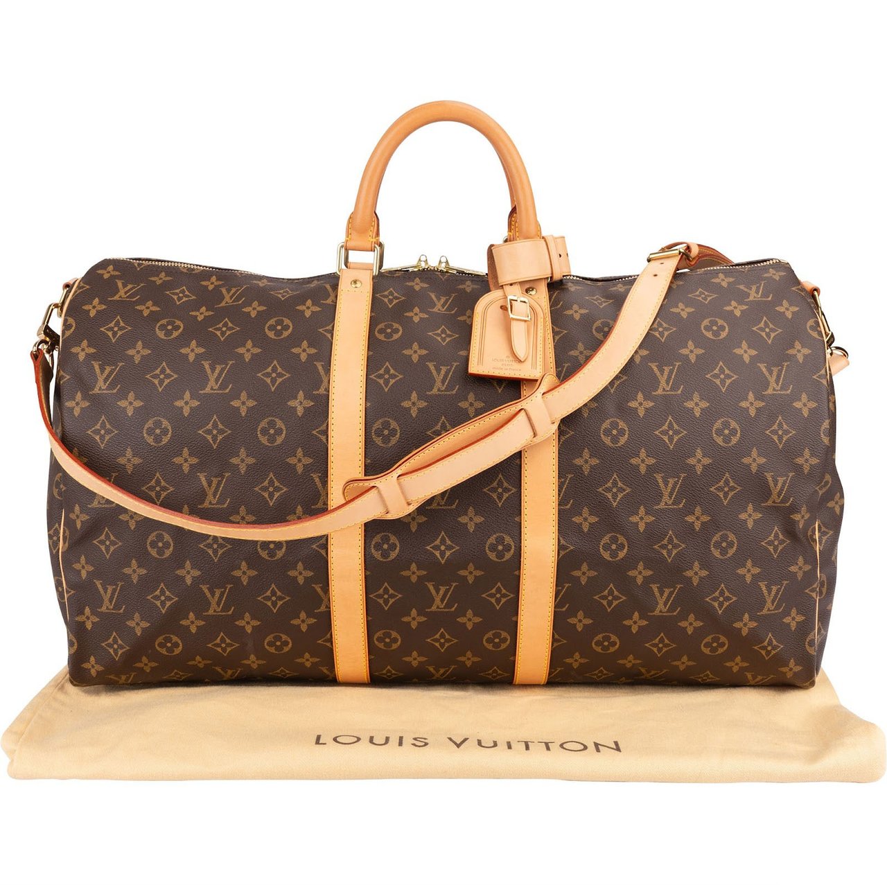Louis Vuitton Monogram Canvas Keepall 55 Bandoulière Travel Bag Bruin