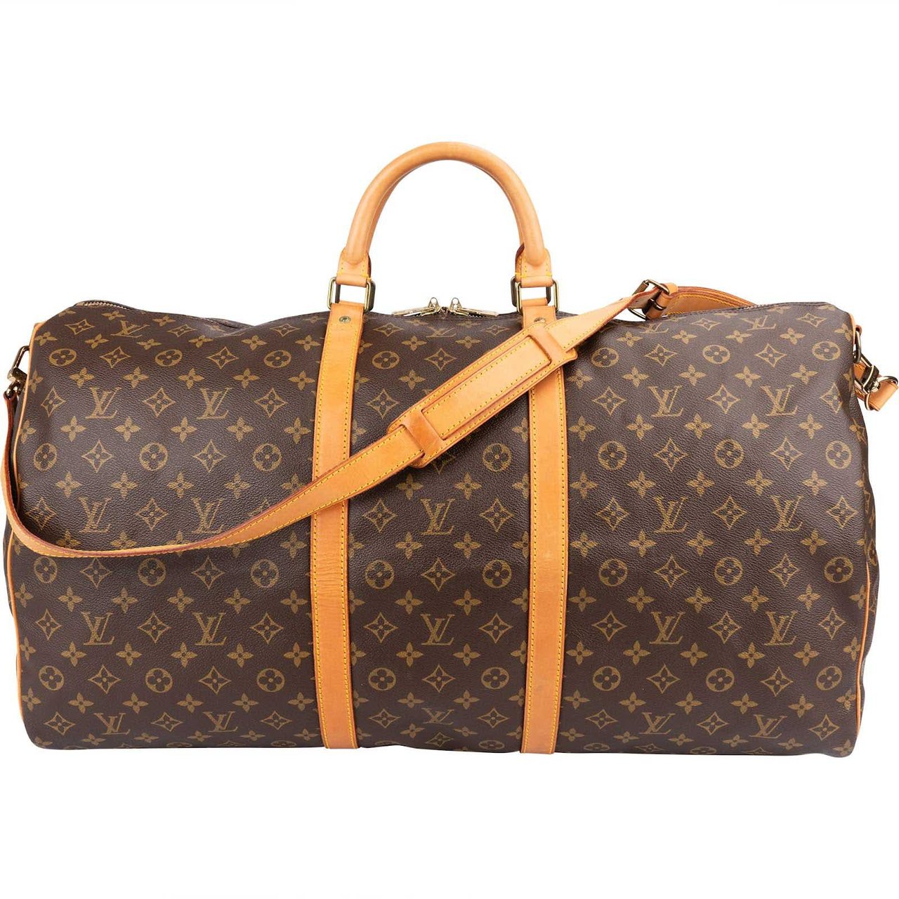Louis Vuitton Monogram Canvas Keepall 60 Bandoulière Travel Bag Bruin