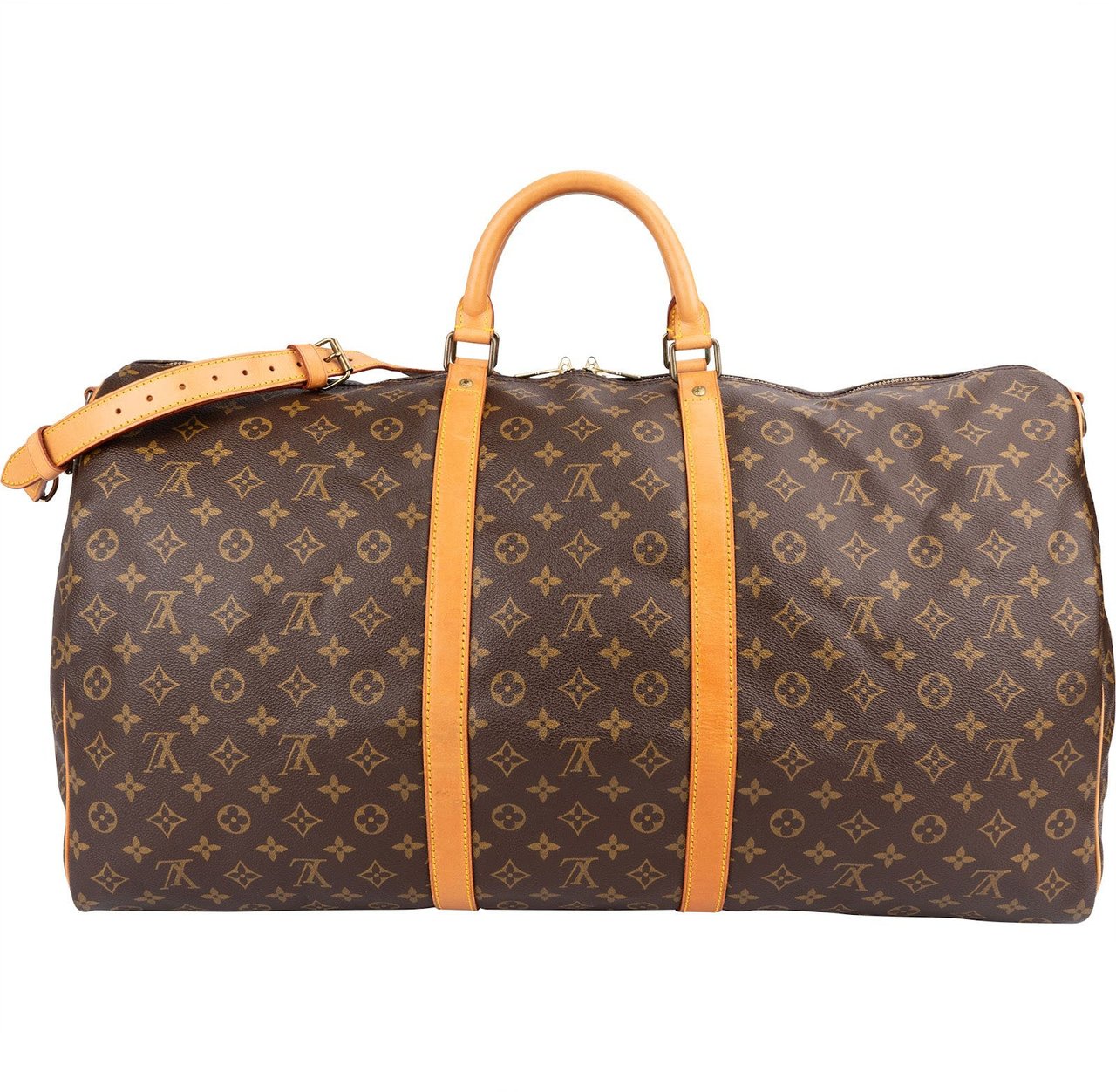 Louis Vuitton Monogram Canvas Keepall 60 Bandoulière Travel Bag Bruin
