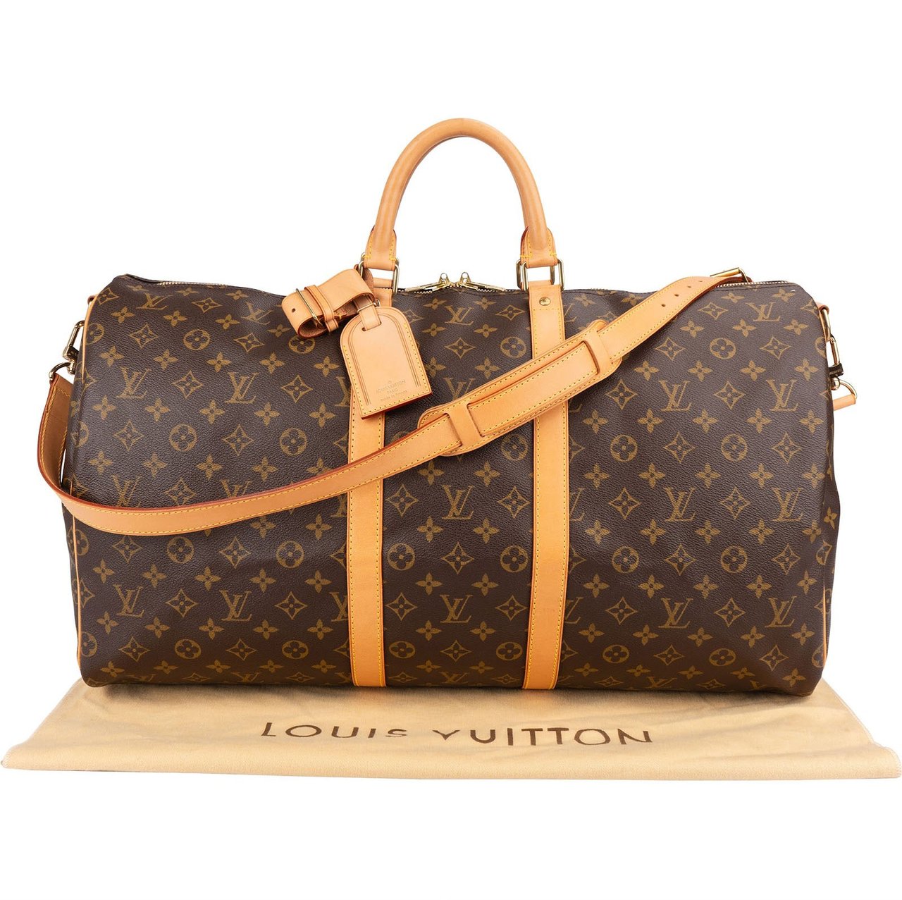 Louis Vuitton Monogram Canvas Keepall 55 Bandoulière Travel Bag Bruin