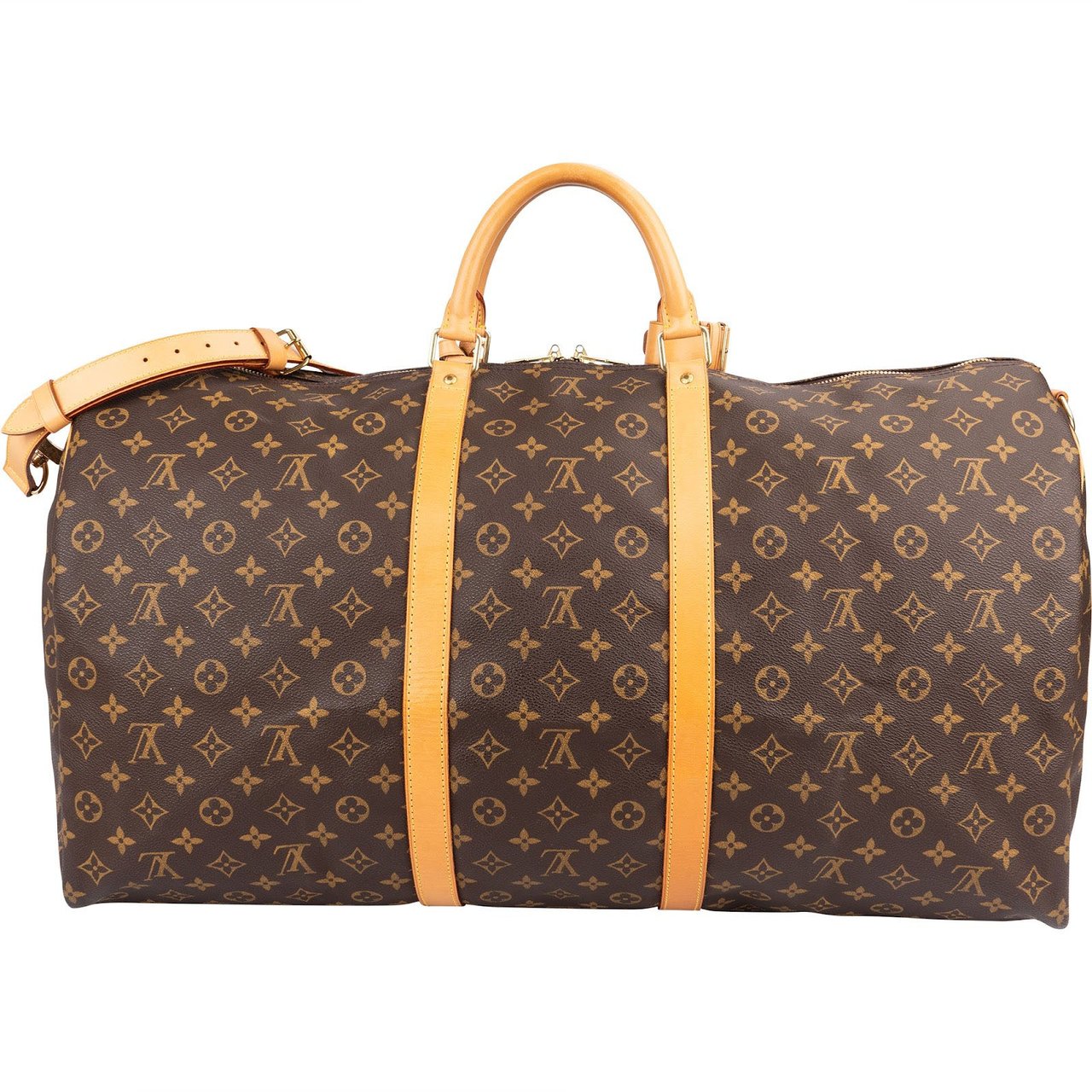 Louis Vuitton Monogram Canvas Keepall 60 Bandoulière Travel Bag Bruin