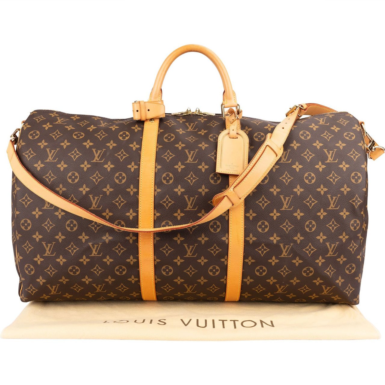 Louis Vuitton Monogram Canvas Keepall 60 Bandoulière Travel Bag Bruin