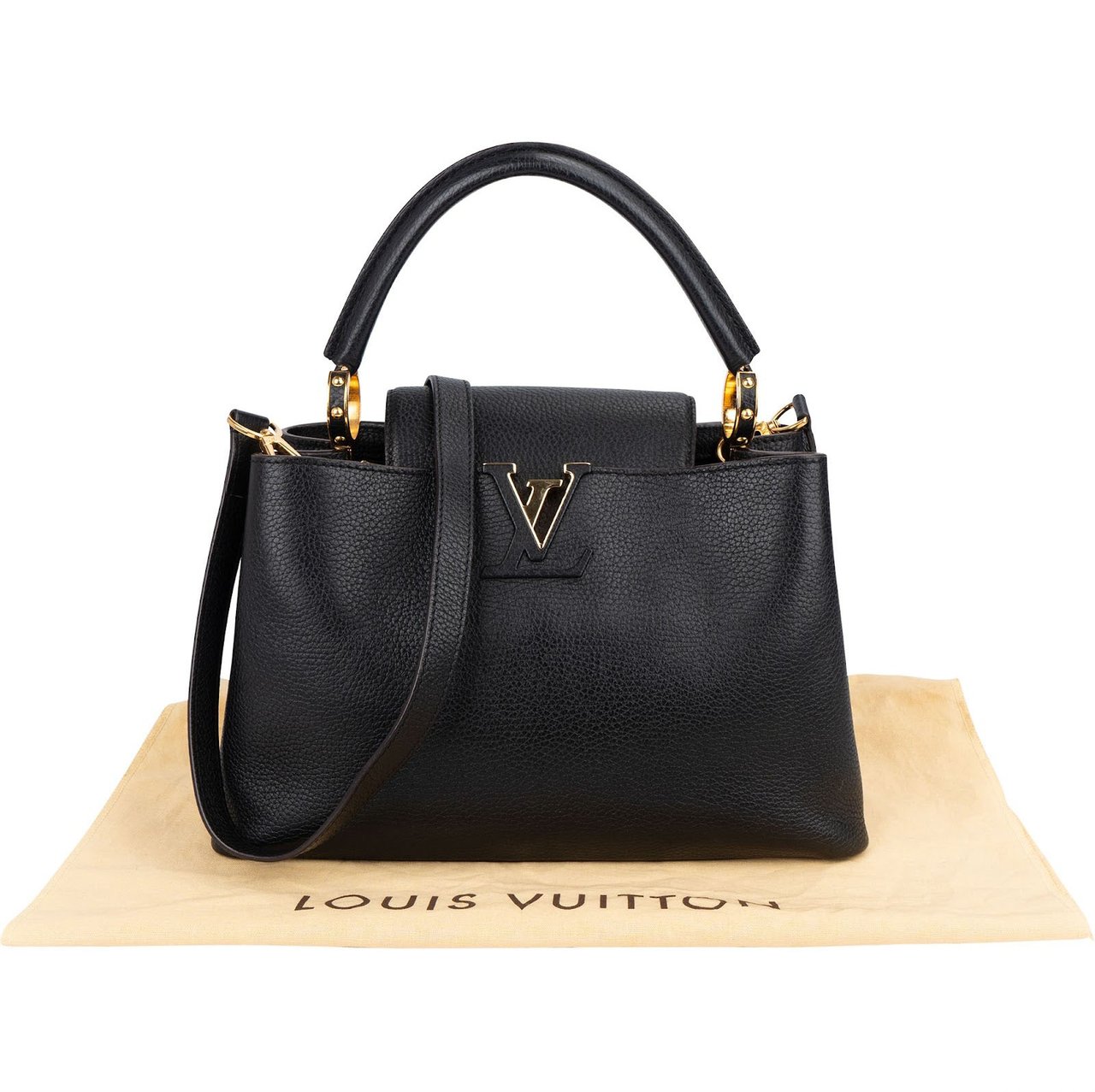 Louis Vuitton Noir Taurillon Leather Capucines MM Handbag Zwart