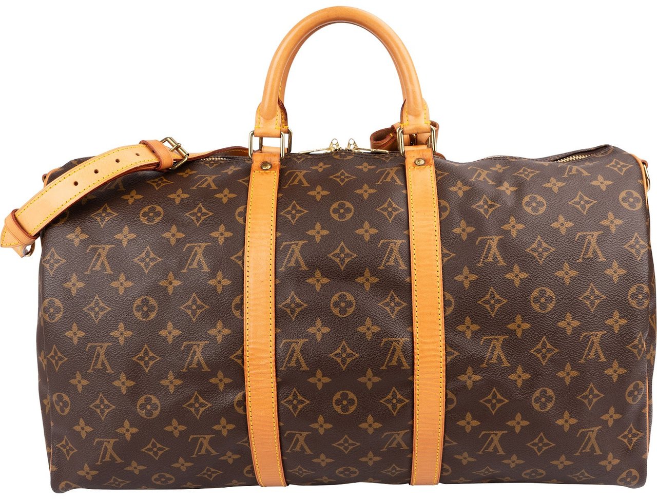 Louis Vuitton Monogram Canvas Keepall 50 Bandoulière Travel Bag Bruin