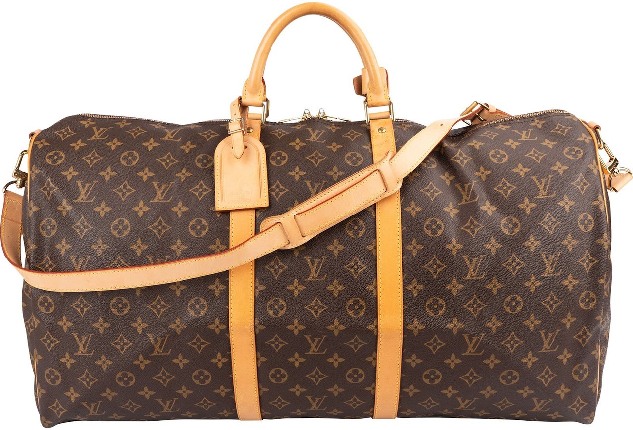 Louis Vuitton Monogram Canvas Keepall 60 Bandoulière Travel Bag Bruin