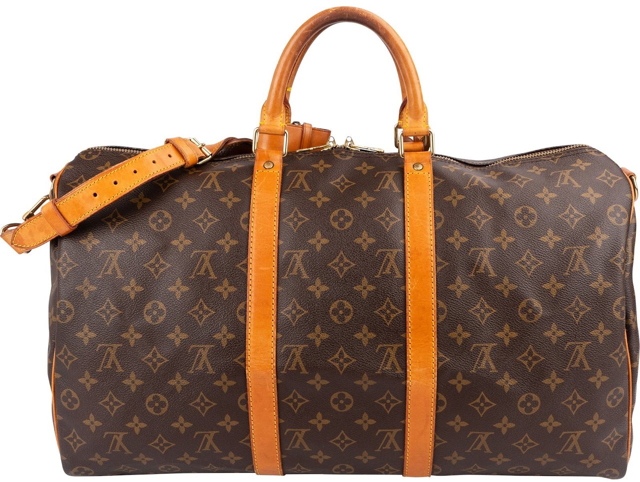 Louis Vuitton Monogram Canvas Keepall 50 Bandoulière Travel Bag Bruin
