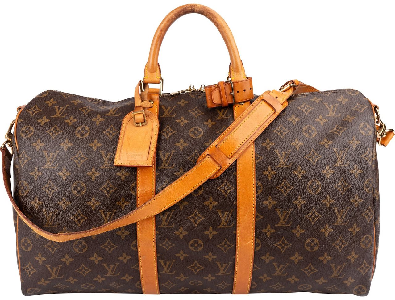 Louis Vuitton Monogram Canvas Keepall 50 Bandoulière Travel Bag Bruin