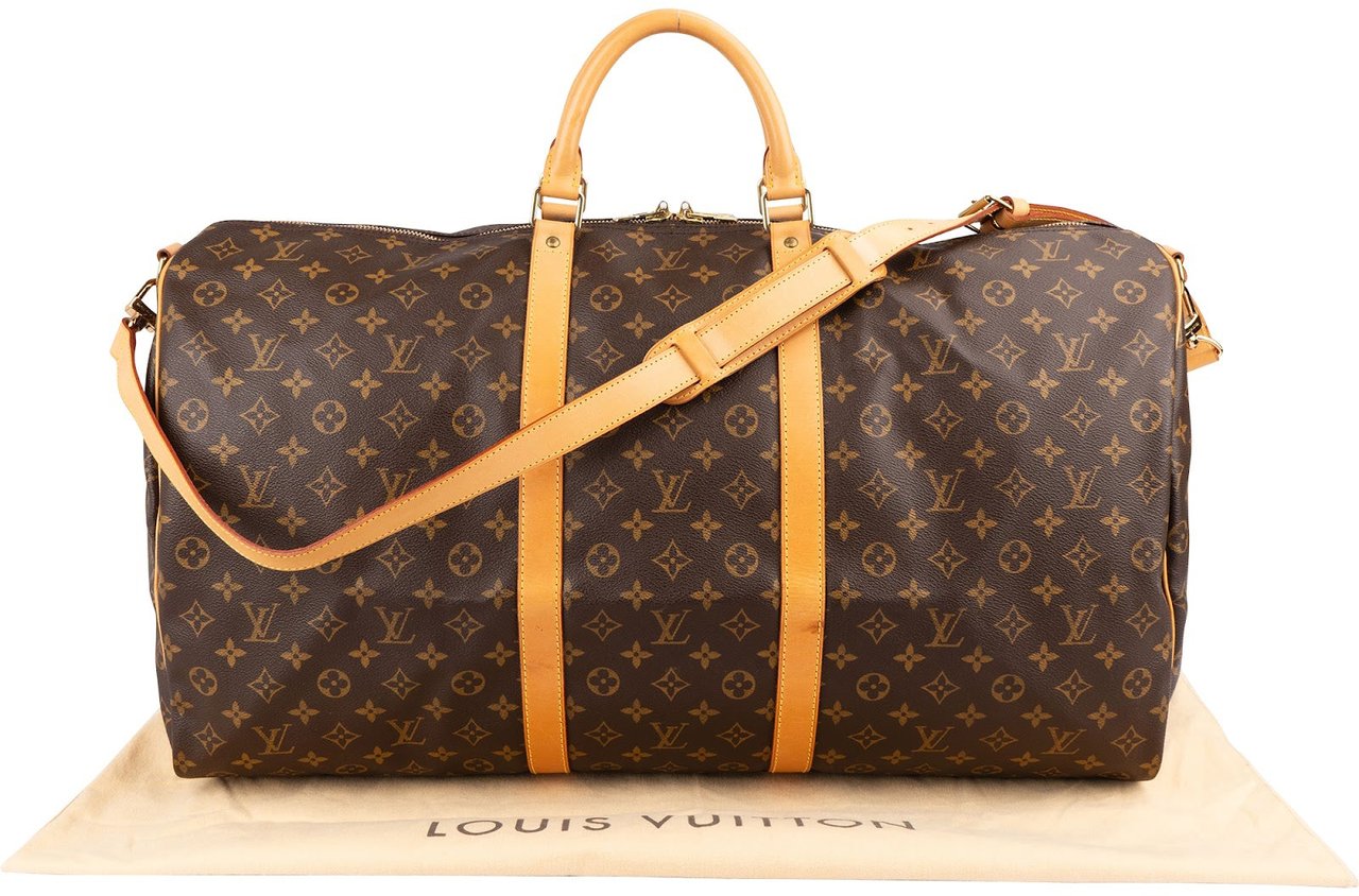 Louis Vuitton Monogram Canvas Keepall 60 Bandoulière Travel Bag Bruin