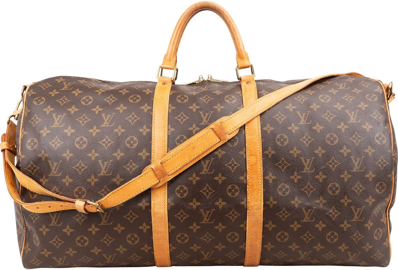 Louis Vuitton Monogram Canvas Keepall 60 Bandoulière Travel Bag Bruin
