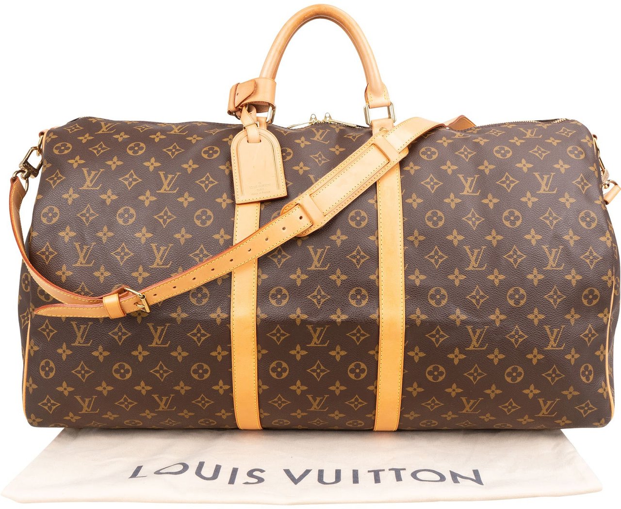 Louis Vuitton Monogram Canvas Keepall 60 Bandoulière Travel Bag Bruin