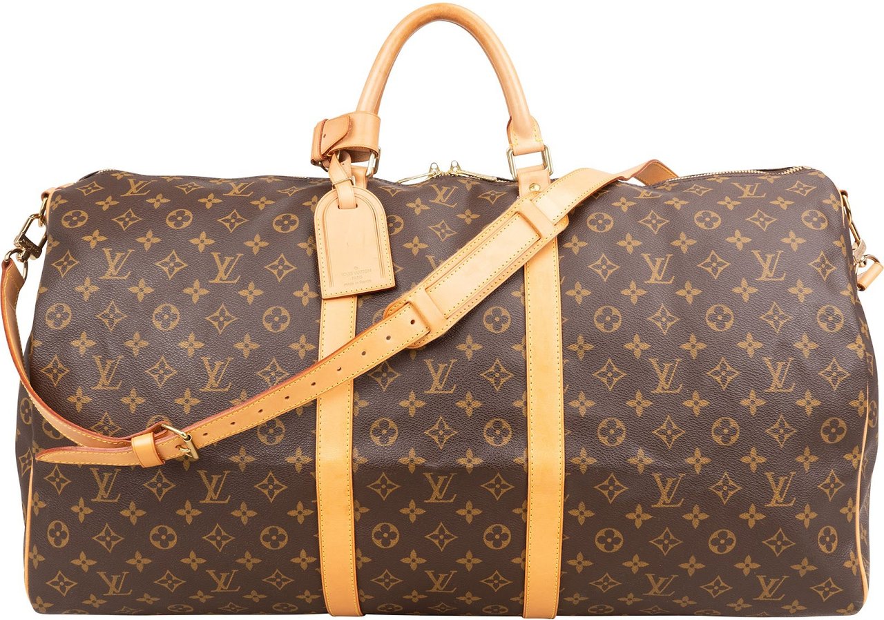 Louis Vuitton Monogram Canvas Keepall 60 Bandoulière Travel Bag Bruin
