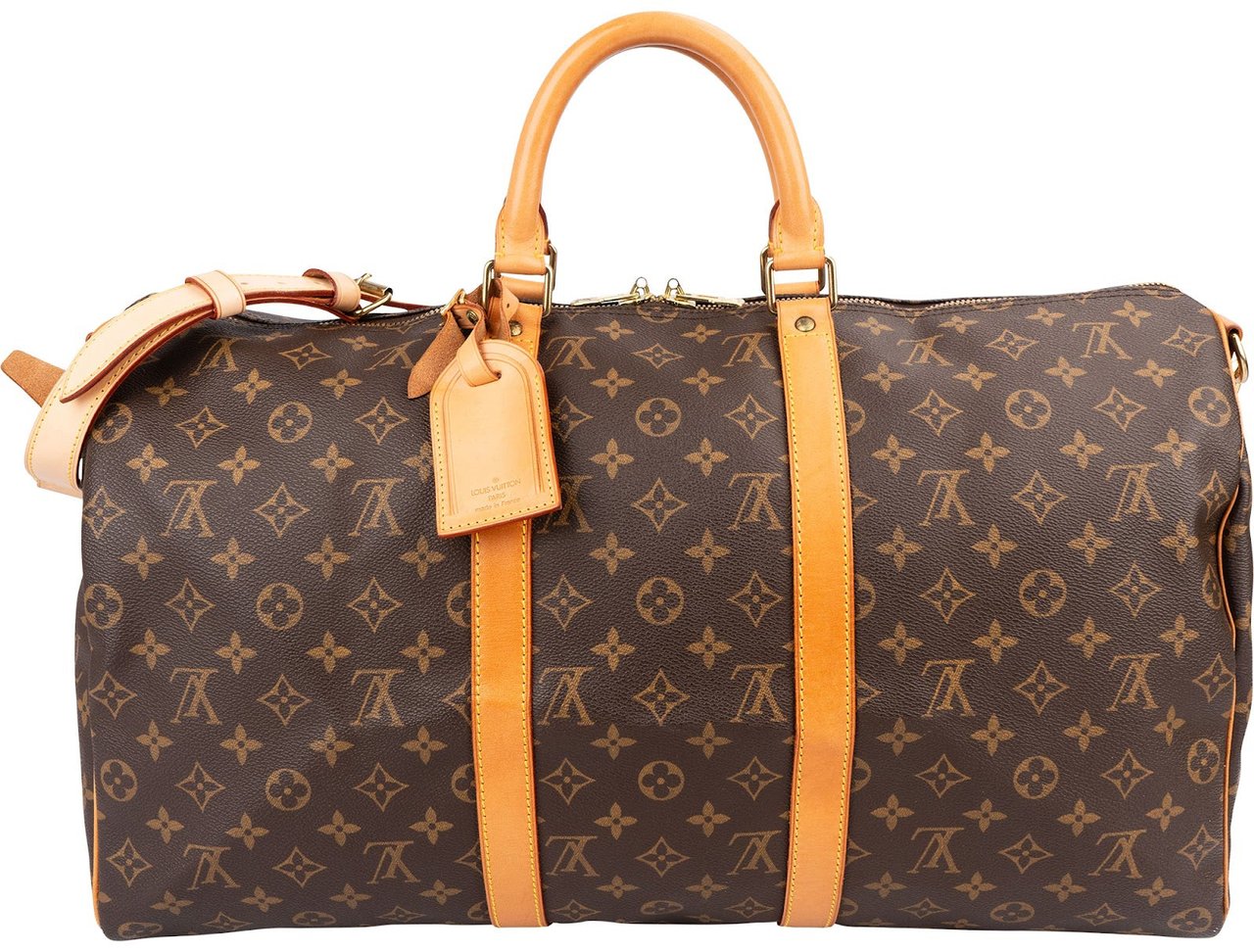 Louis Vuitton Monogram Canvas Keepall 50 Bandoulière Travel Bag Bruin