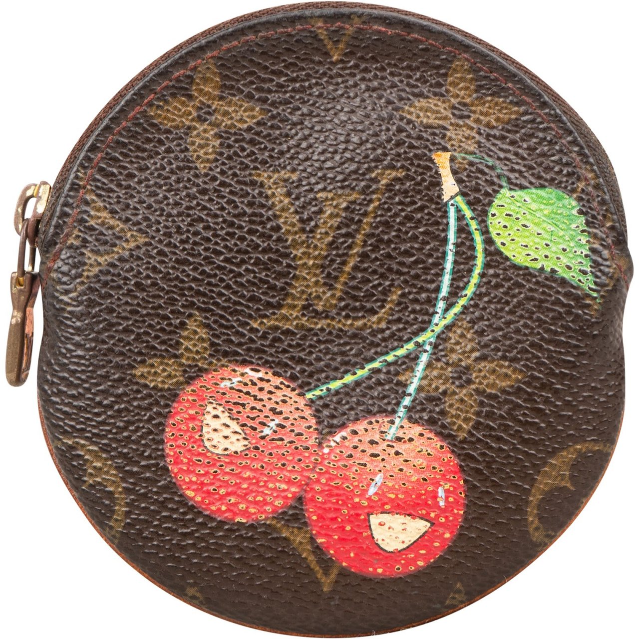 Louis Vuitton Canvas Monogram Limited Murakami Cerises Cherry Rond Key Pouch Bruin