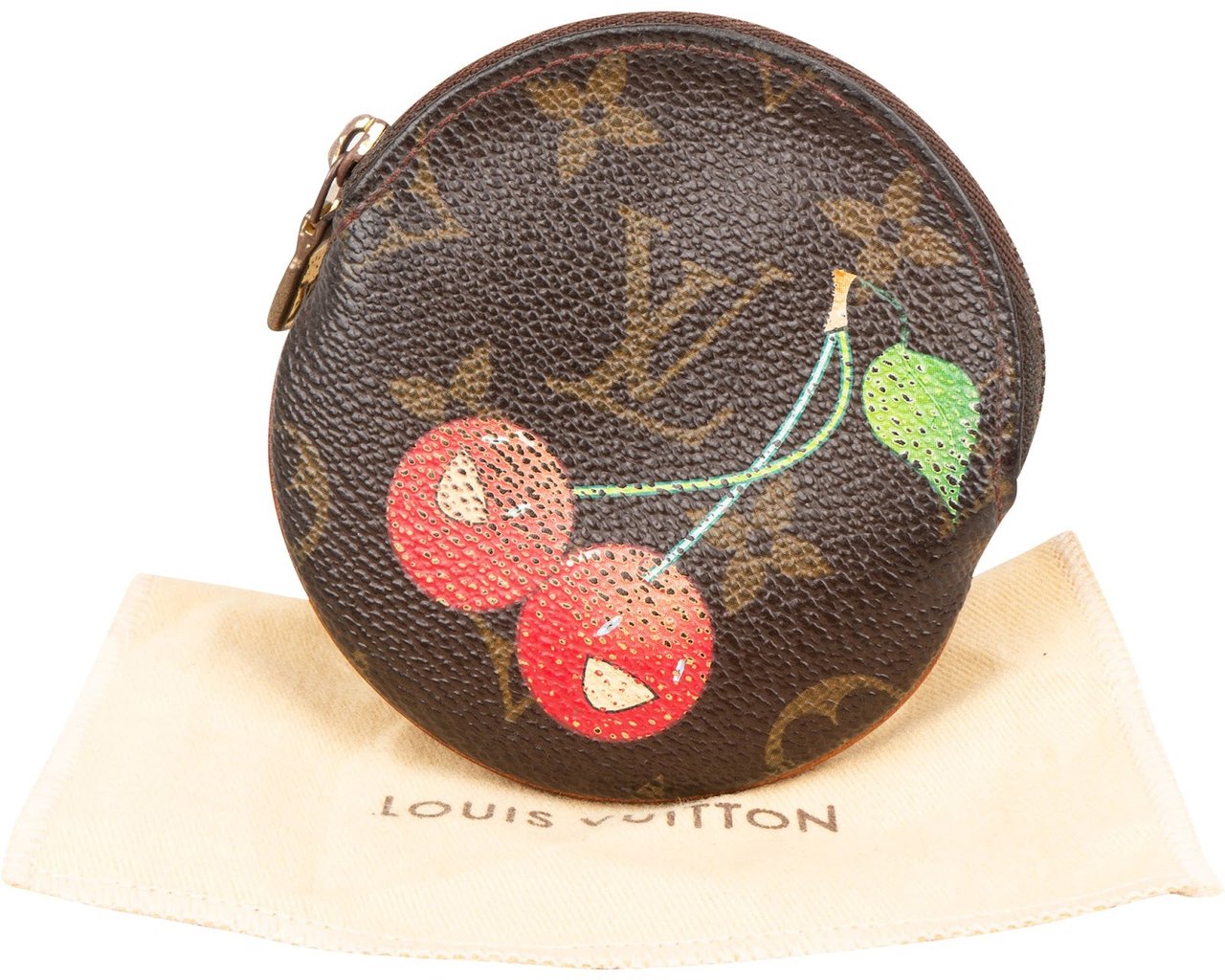 Louis Vuitton Canvas Monogram Limited Murakami Cerises Cherry Rond Key Pouch Bruin