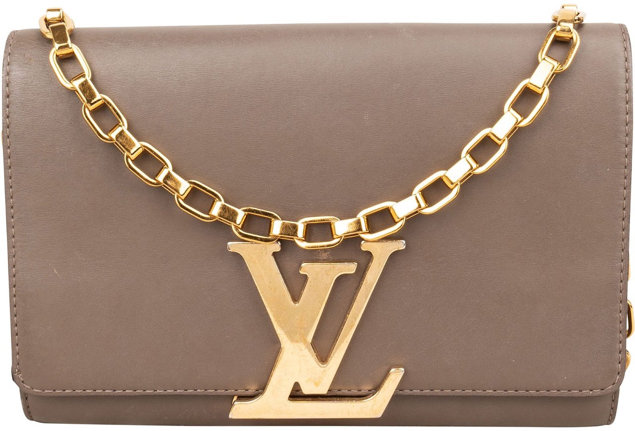 Louis Vuitton Taupe Leather Louise MM Chain Shoulder Bag Taupe