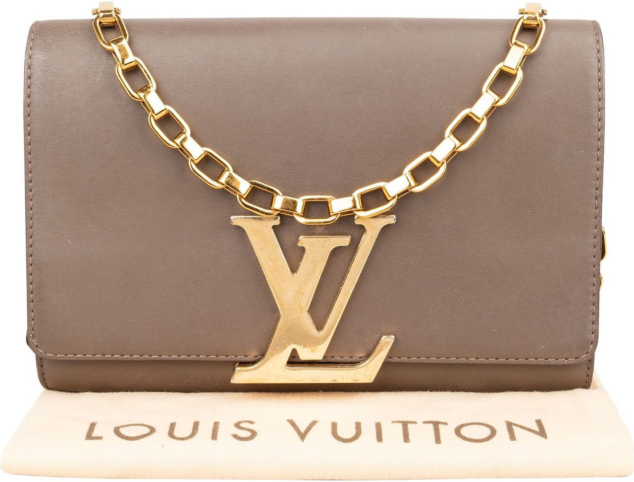 Louis Vuitton Taupe Leather Louise MM Chain Shoulder Bag Taupe