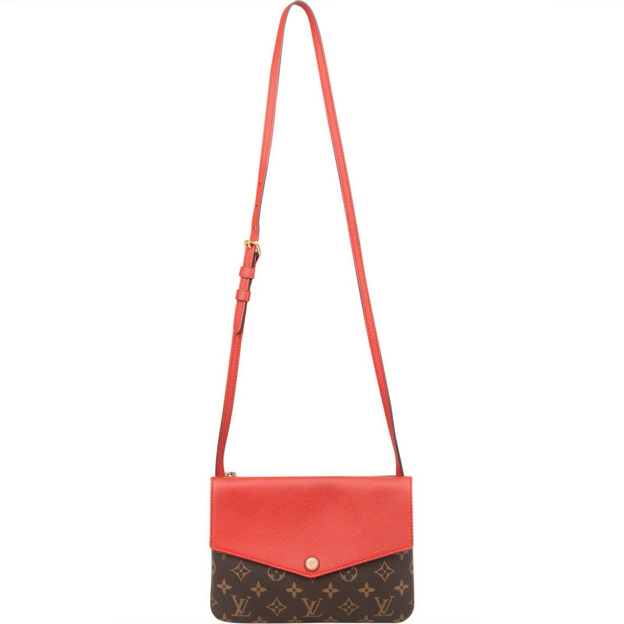 Louis Vuitton Monogram Canvas Red Leather Twice Crossbody Bag Bruin