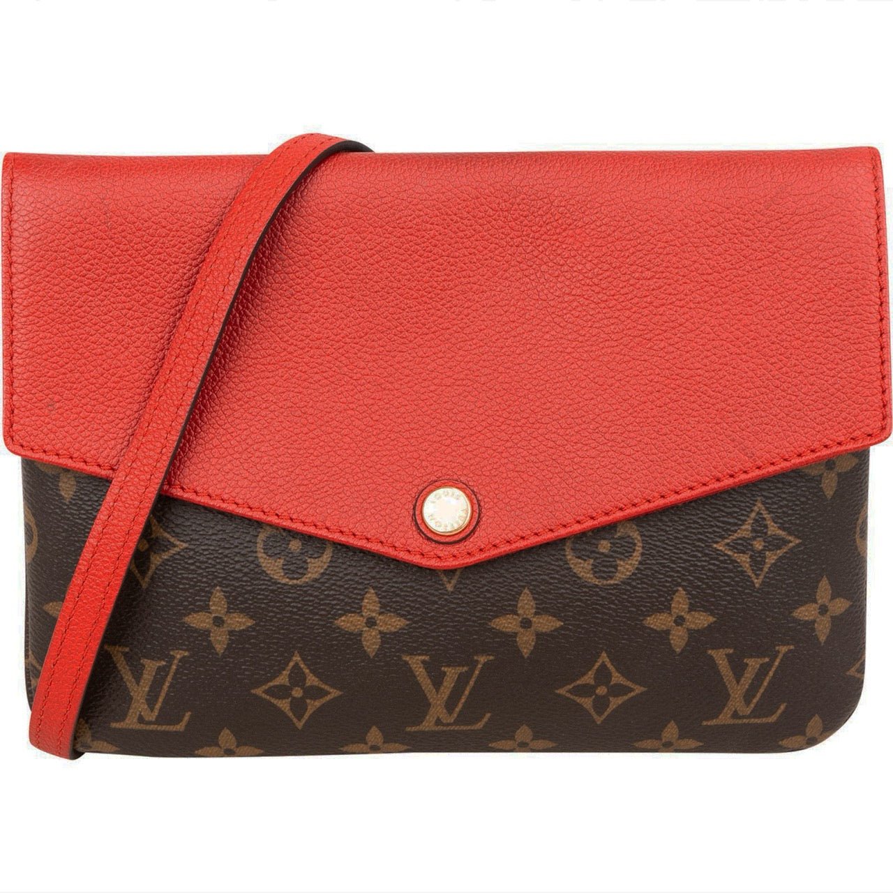 Louis Vuitton Monogram Canvas Red Leather Twice Crossbody Bag Bruin