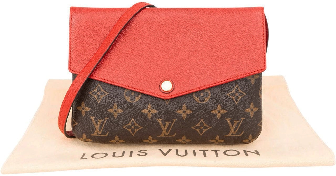 Louis Vuitton Monogram Canvas Red Leather Twice Crossbody Bag Bruin